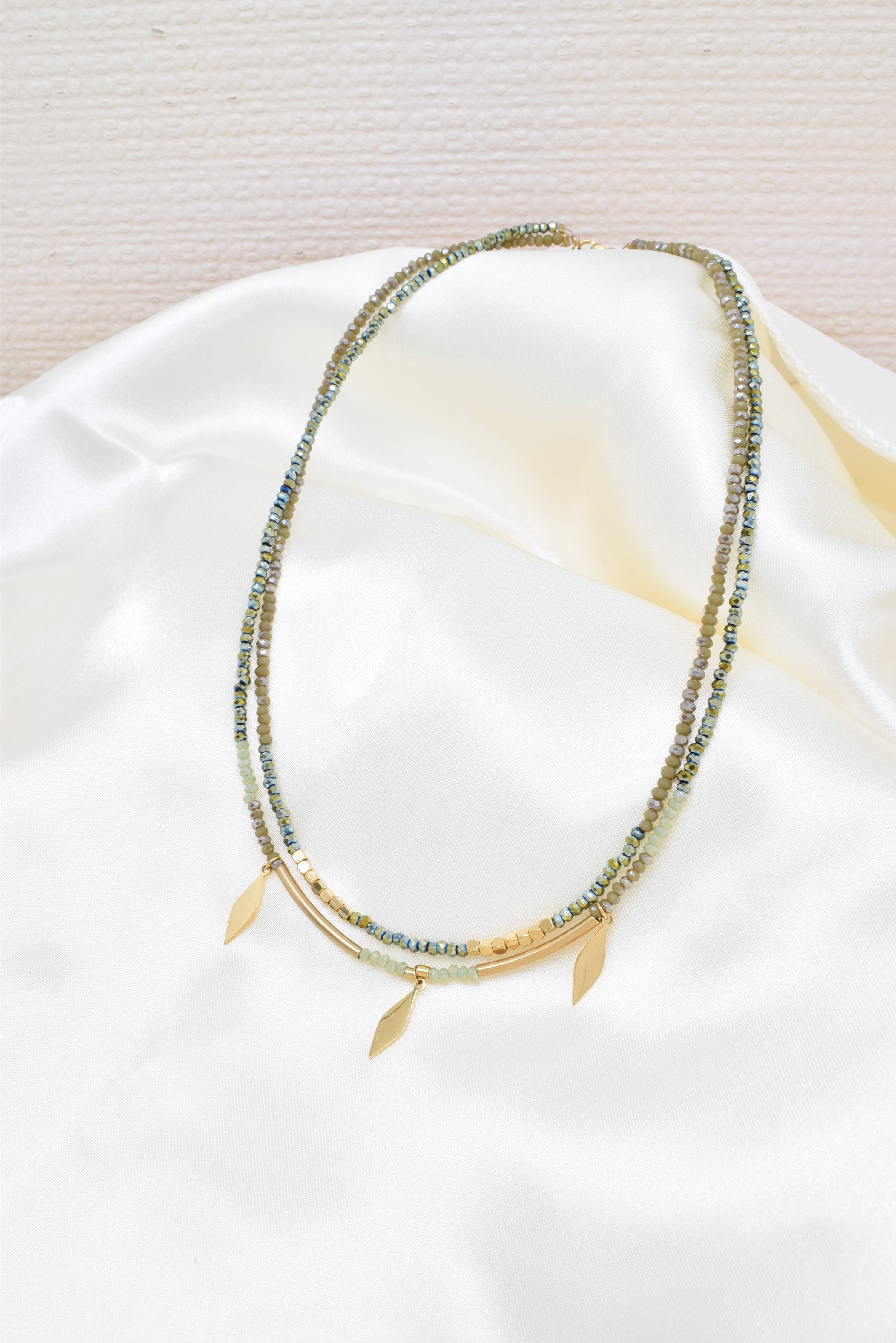 Kapyco - Wholesale Pendant/Charm Necklace - Two row steel necklace with crystals - BJ210158OR