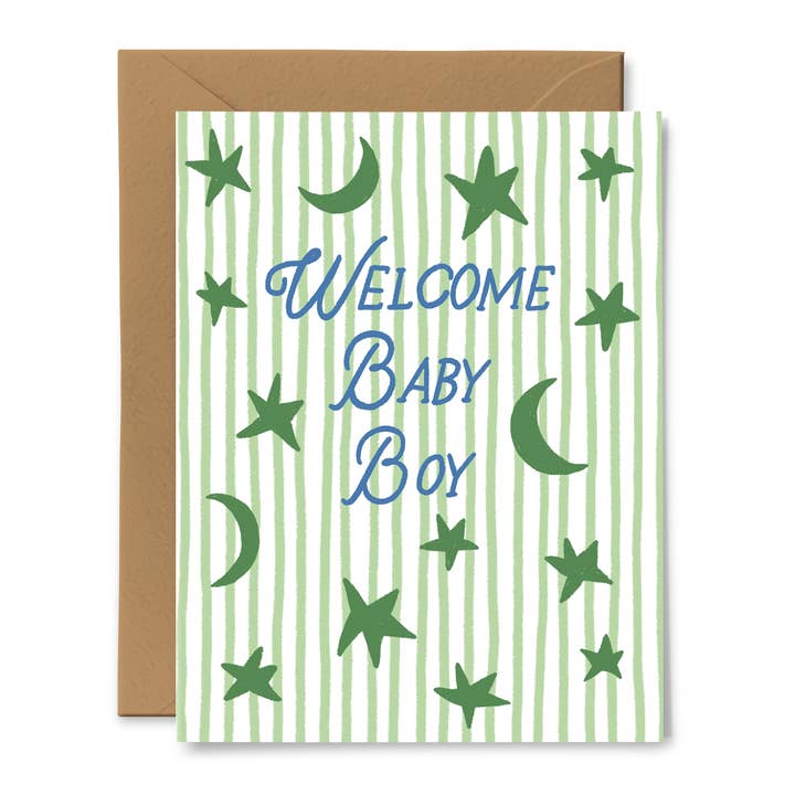 Welcome Baby Boy Card for wholesale by Pink Pigeon Studio