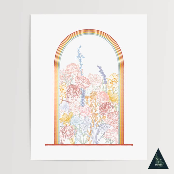 Rainbow Floral Dome Terrarium Art Print for wholesale by Fern and Skye