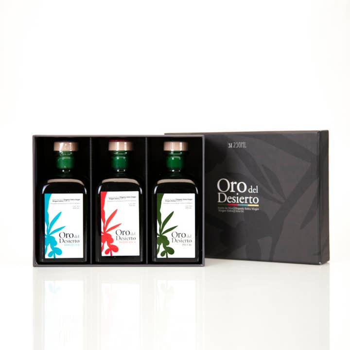 Oro del desierto - Wholesale Olive Oil - Gift set 3 monovarietal 250ml Cosecha