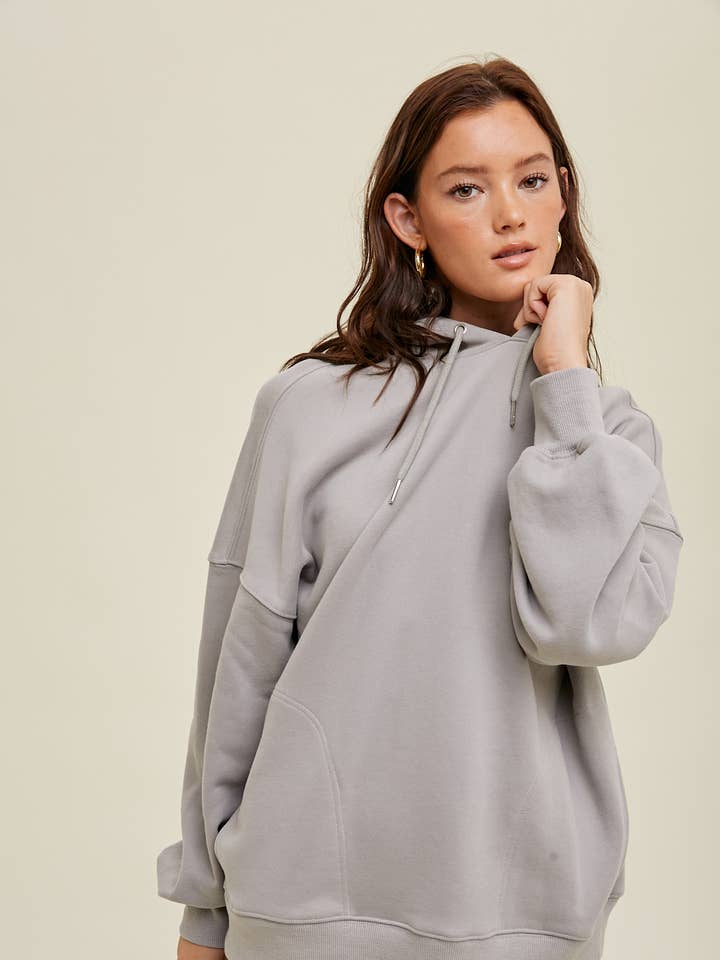 FRENCH TERRY BOYFRIEND HOODED SWEATSHIRT / WL23-8217 for wholesale by Wishlist Apparel