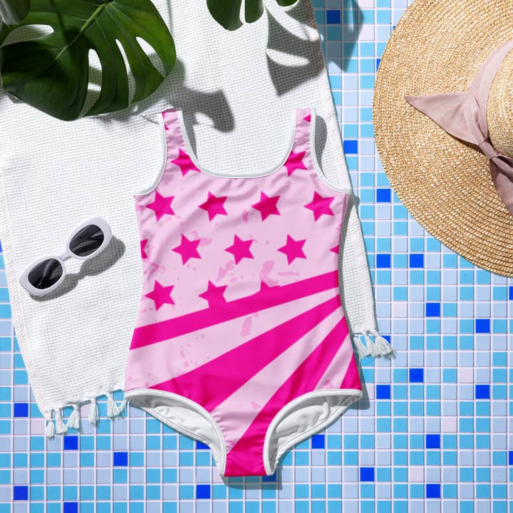 Zomerse retro in de disco in roze jeugdzwempak voor wholesale door Once Upon a Find Couture