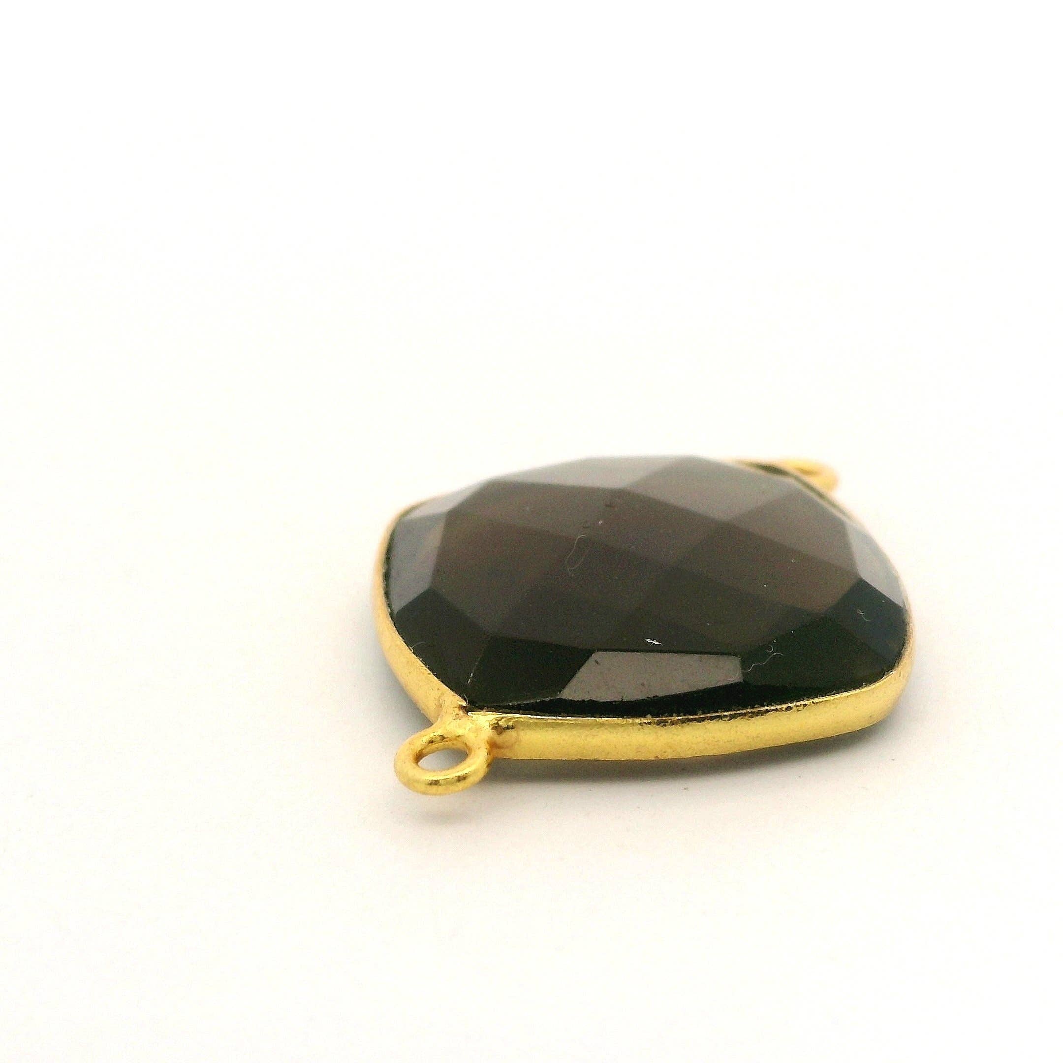 Purity Beads – wholesale Individual charm/pendant – Black Onyx Cushion Connector 12mm 15mm 18mm | Two Loop Gold Plated Over Sterling Silver and Sterling Silver Bezel Gemstone Connector2