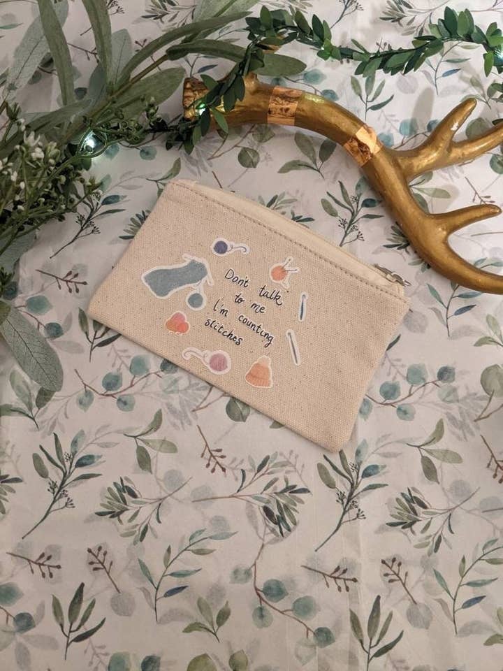 Don't Talk to Me I'm Counting Stitches Handmade Canvas Pouch for wholesale by Stewart Gaus Design