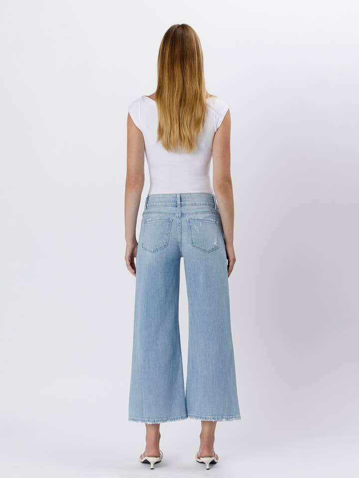 CAVA HIGH RISE TWO BUTTONS CROP WIDE LEG JEANSS T6409 for wholesale on Faire