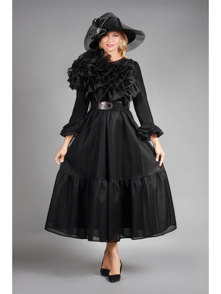 BLACK Honeycomb Mesh LS A-line Drs w/ Ovsz Org Flwr-Plus for wholesale on Faire2