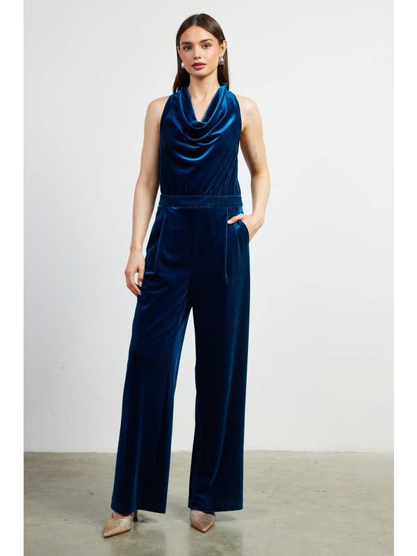 SKIES ARE BLUE - Wholesale Jumpsuit - Women's - Velvet Halter Jumpsuit