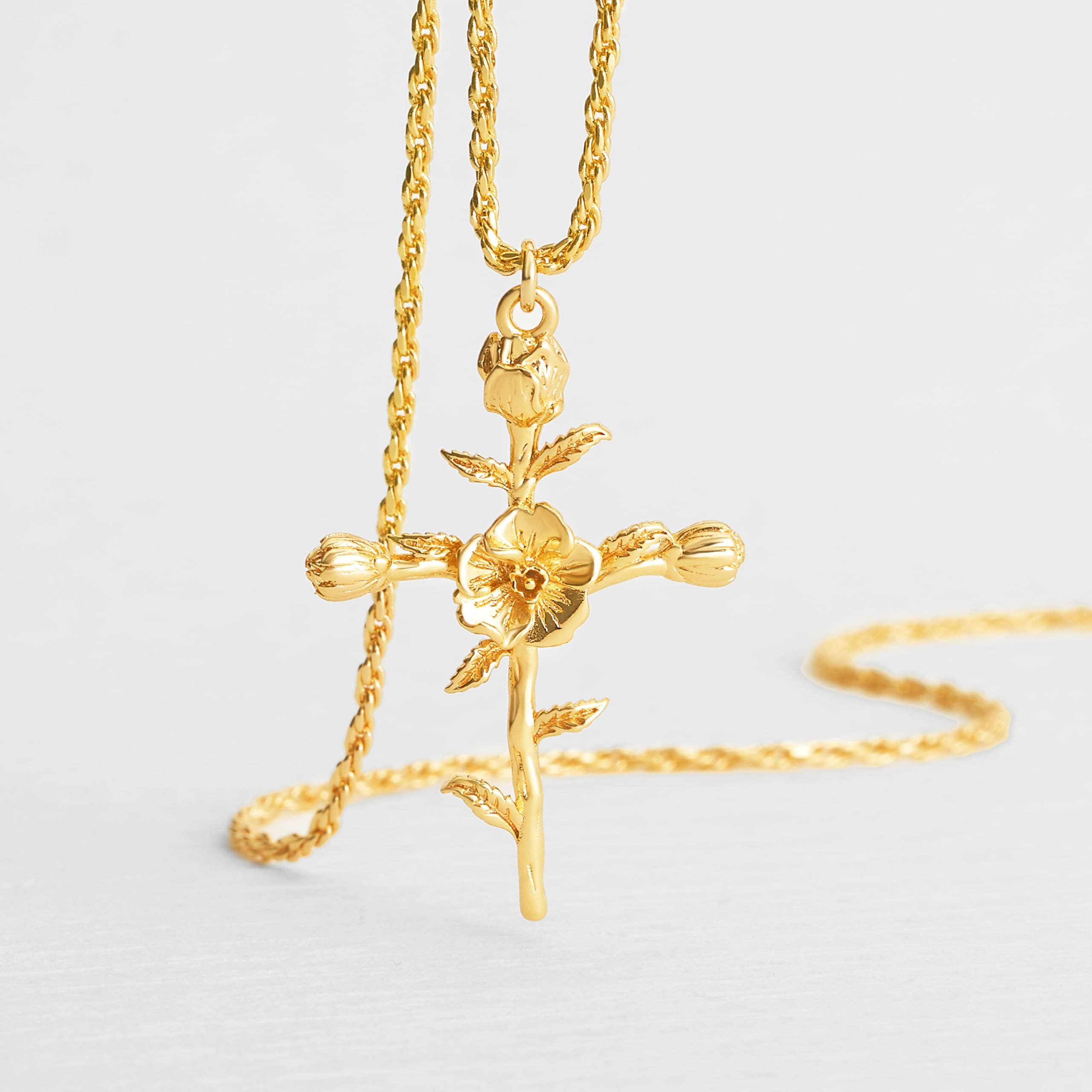 Verdivine - Wholesale Pendant/Charm Necklace - Floral Cross August Poppy Birth Flower Necklace1