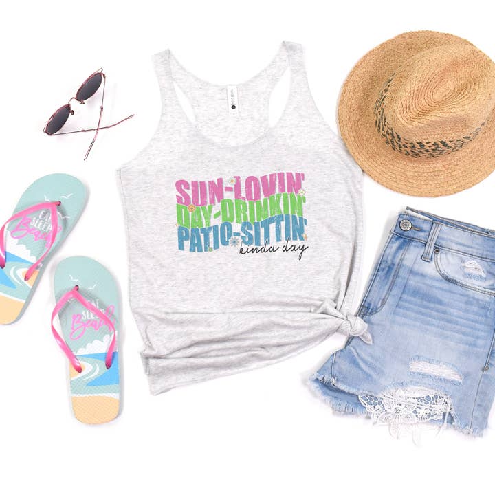 Sun Lovin, Day Drinkin, Porch Sittin Women's Tank Top for wholesale by Trendznmore - Modern Graphic Apparel