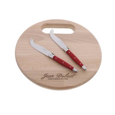 Jean Dubost 2pc Cheese Set Red with Round Board for wholesale by The French Farm