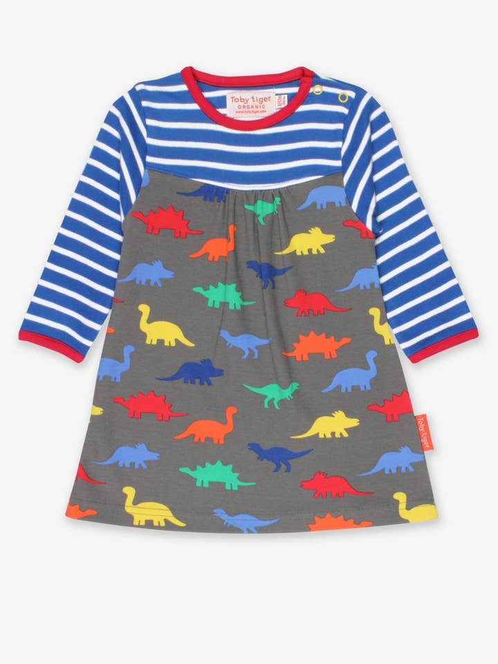 Robe en jersey à manches longues pour enfants en coton bio avec imprimé dinosaure pour la vente par Toby Tiger GmbH