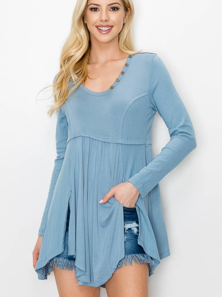 ePretty - Wholesale Tunic - Women's - EP-TP1606 Baby Doll Tunic Henley Top2