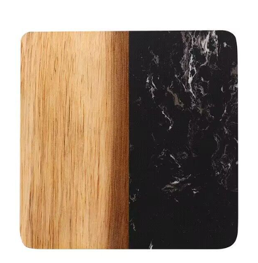 Creative Gifts International Inc. - Wholesale Coasters - Set Of 4 Black Marble and Acacia Wood 4" Square Coasters3