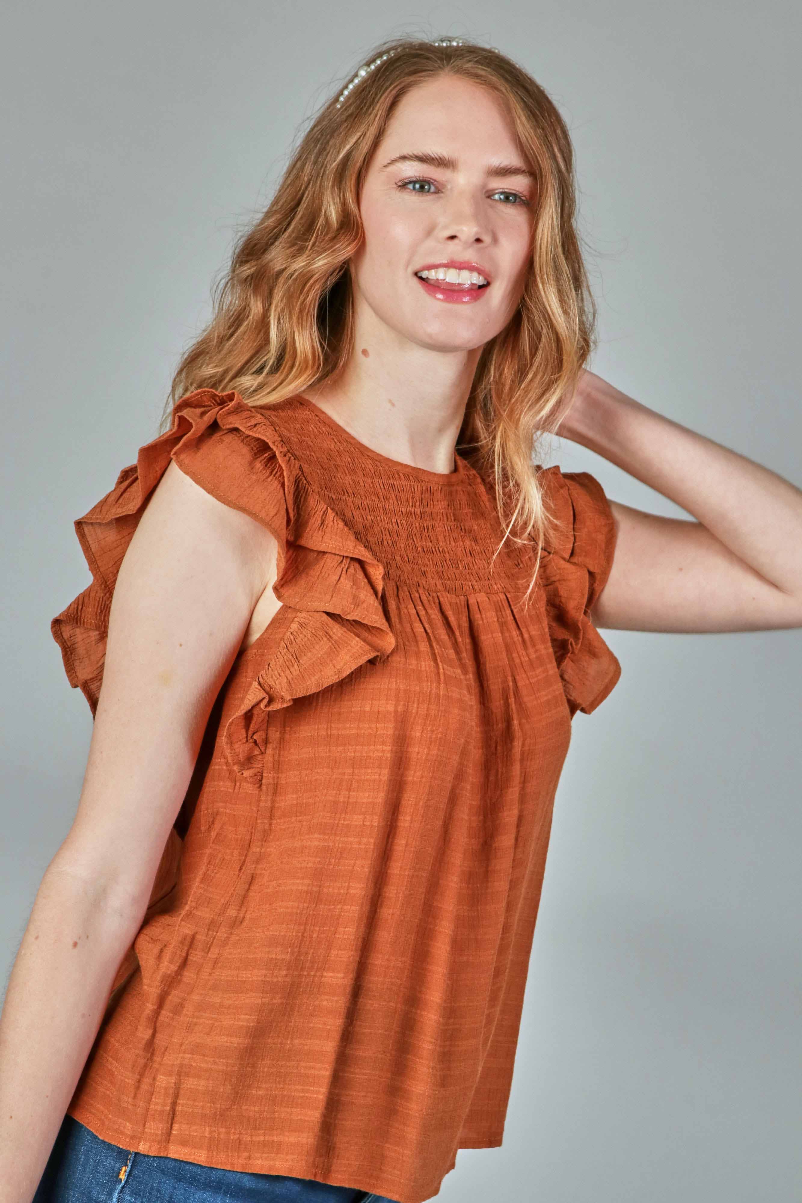 P.S Kate - Wholesale Blouse - Women's - Solid woven smocking top PLUS (P17912-PLUS)7