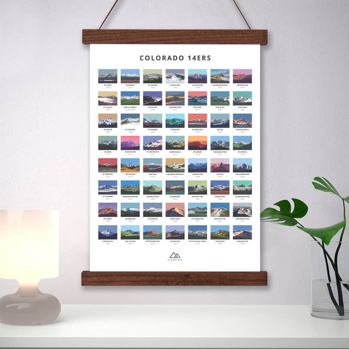 Affiche des sommets de 14 000 pieds du Colorado 18"x24" pour la vente par Hinterland Outdoors