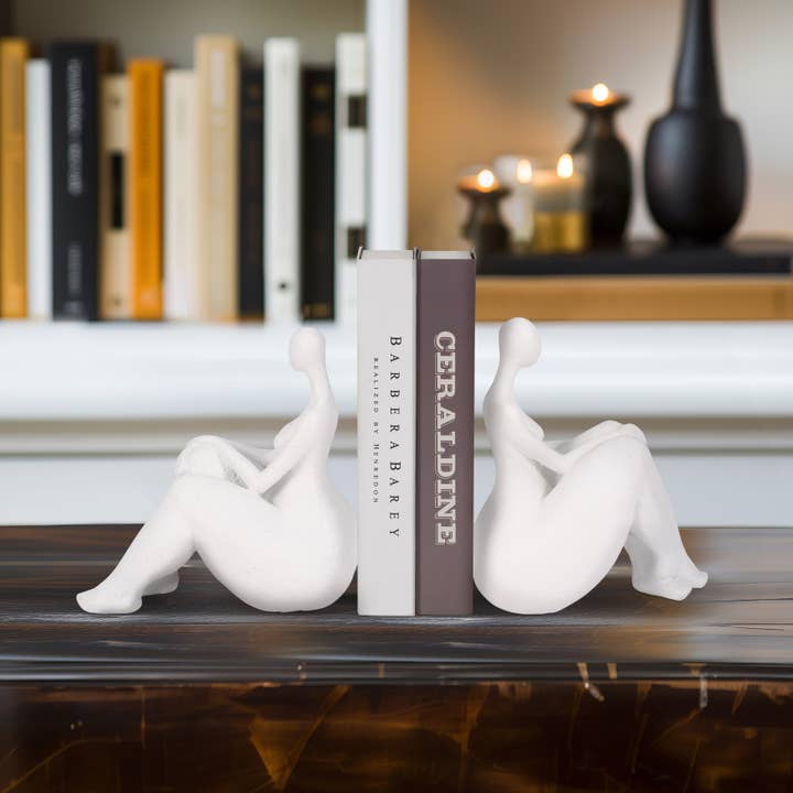Resin Abstract Sitting Ladies Bookends Set - White, 6 in. for wholesale by Sagebrook Home