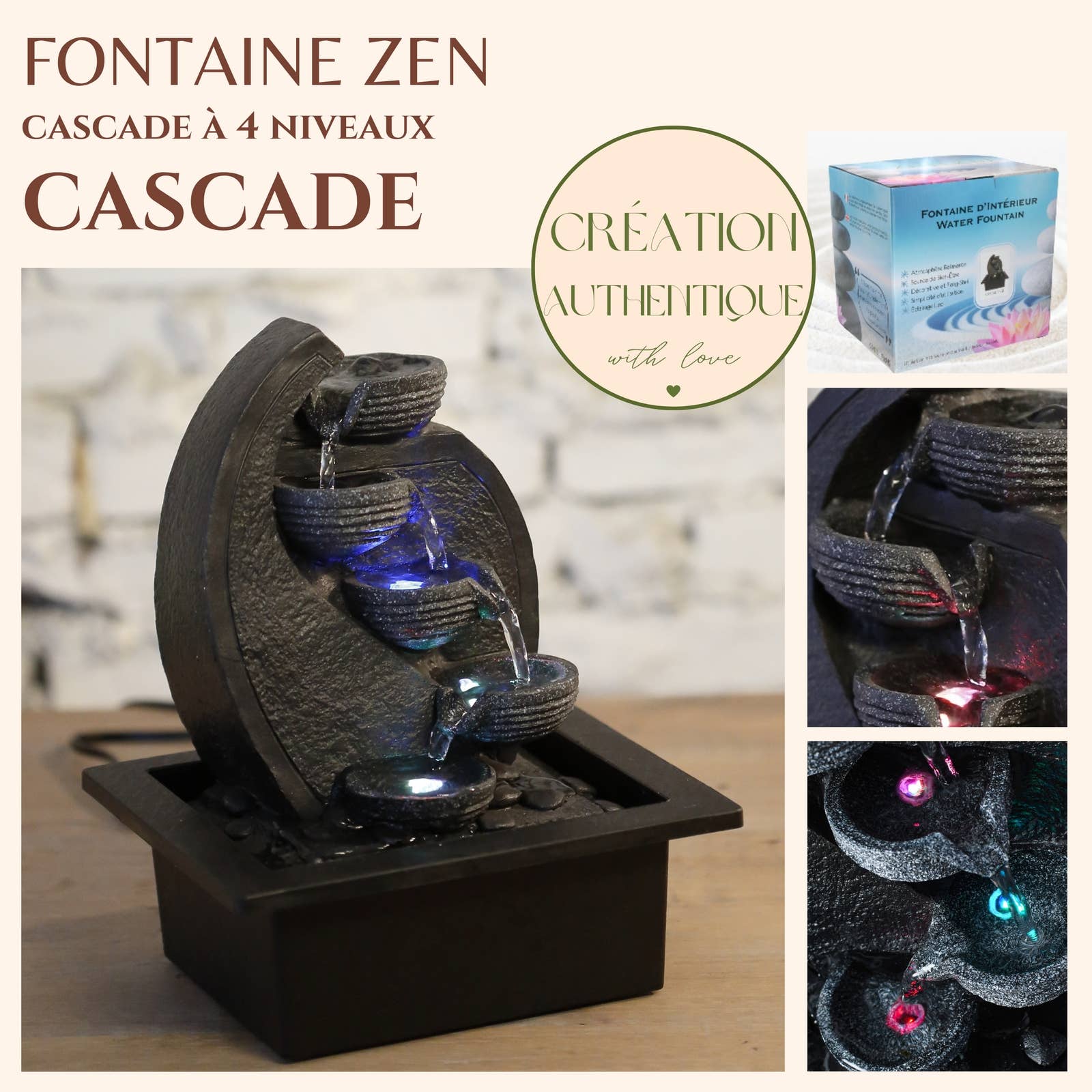 Zen'Arôme - Venta al por mayor Decoración navideña - Fuente de interior en cascada con luces LED - Decoración zen1