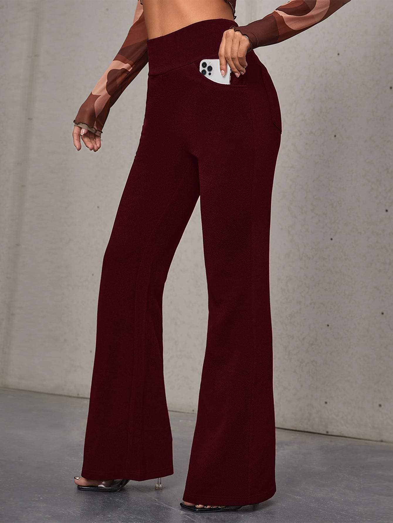 Flarix – Engroshandel Bukser - Dame – høj talje skrå lomme flare ben bukser5