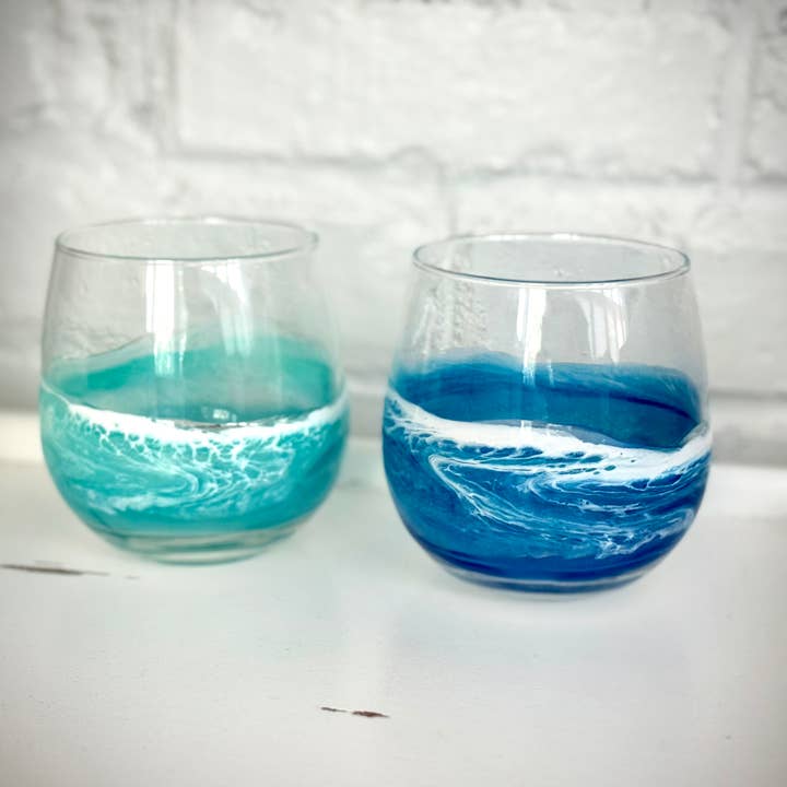 Artful Nests - Wholesale Wine Glass - Red Wine Stemless Glass with Resin - Beach Glassware 6