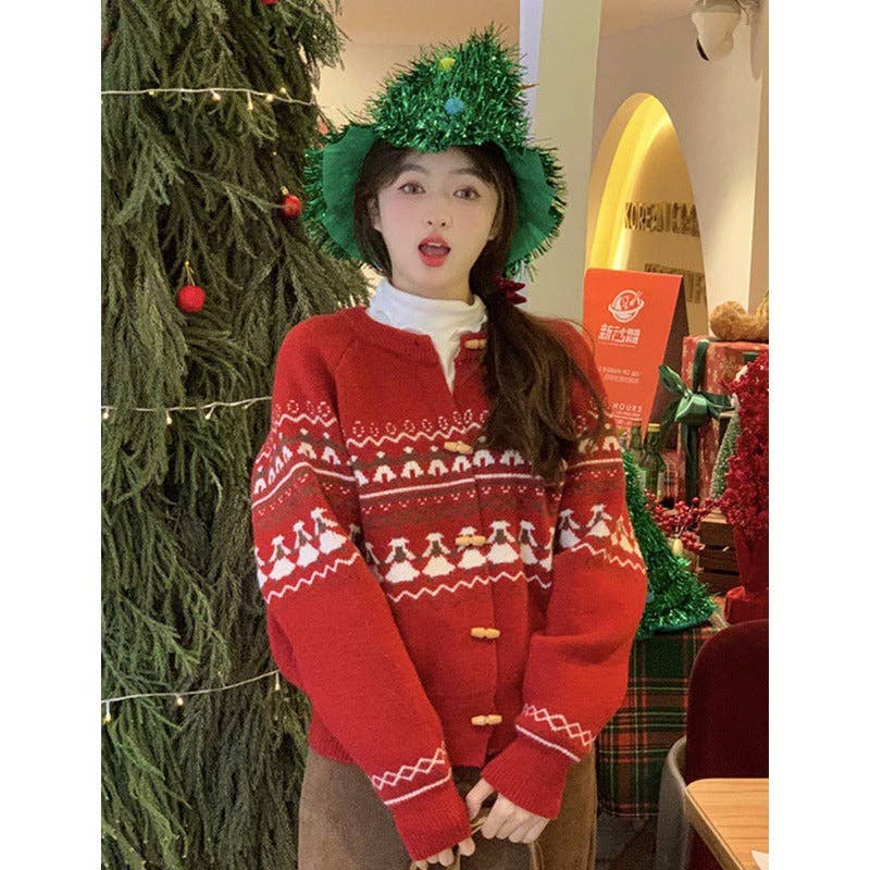 Marayn - Wholesale Cardigan - Women's - Cozy Fair Isle Horn Button Knit Cardigan Sweater7