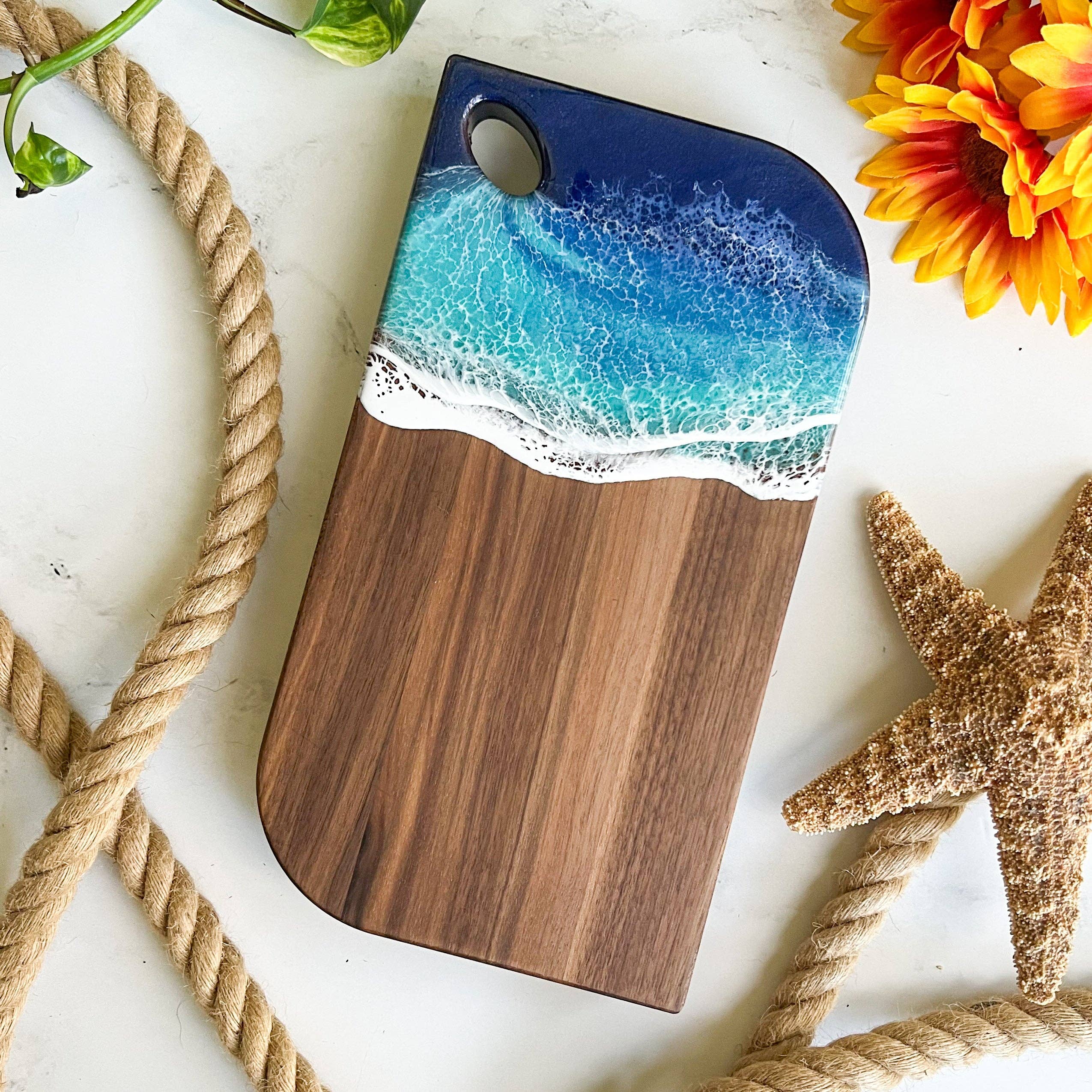 Citrus Waves Art - Wholesale Cheese Board - Walnut Charcuterie Board (Engraving Available)