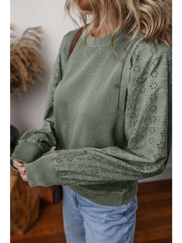 Little Daisy Closet - Wholesale Sweatshirt - Women's - LDC Cut-out Design Contrast Round Neck Pullover Sweatshirt