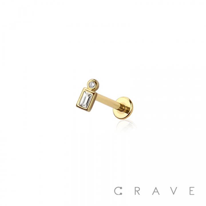 CRAVE - Wholesale Single Earring - SQUARE ROUND BEZEL CZ TOP THREADLESS (PUSH IN