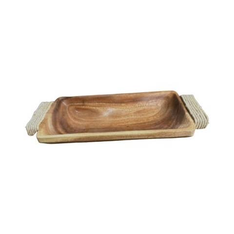 Plateau rectangulaire en bois d'acacia de 6,5" x 15" avec poignées pour la vente par Tremont Floral Supplies