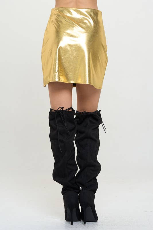 Or Mini-jupe métallique fendue fabriquée aux États-Unis en vente sur Faire3