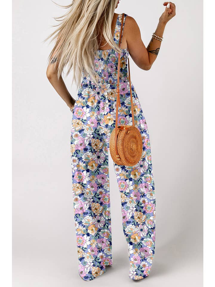 1 the Woman - Wholesale Jumpsuit - Women's - Spring Floral Print Smocked High Waist Square Neck Jumpsuit8