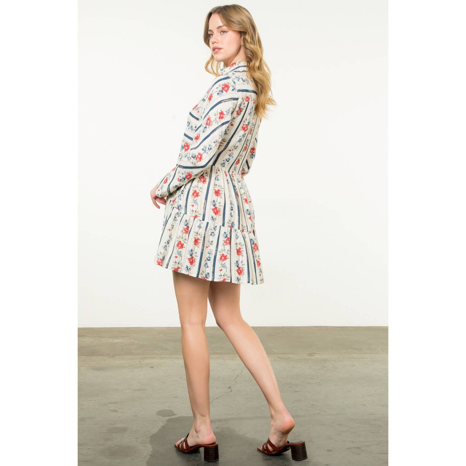 CREAM Long Sleeve Floral Dress for wholesale on Faire4