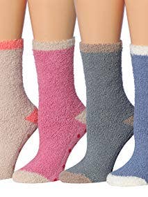 Tipi Toe Women's 6-Pairs Cozy Microfiber Anti-Skid Soft Fuzzy Crew Socks FZ33-6 for wholesale by Gold Hose LLC