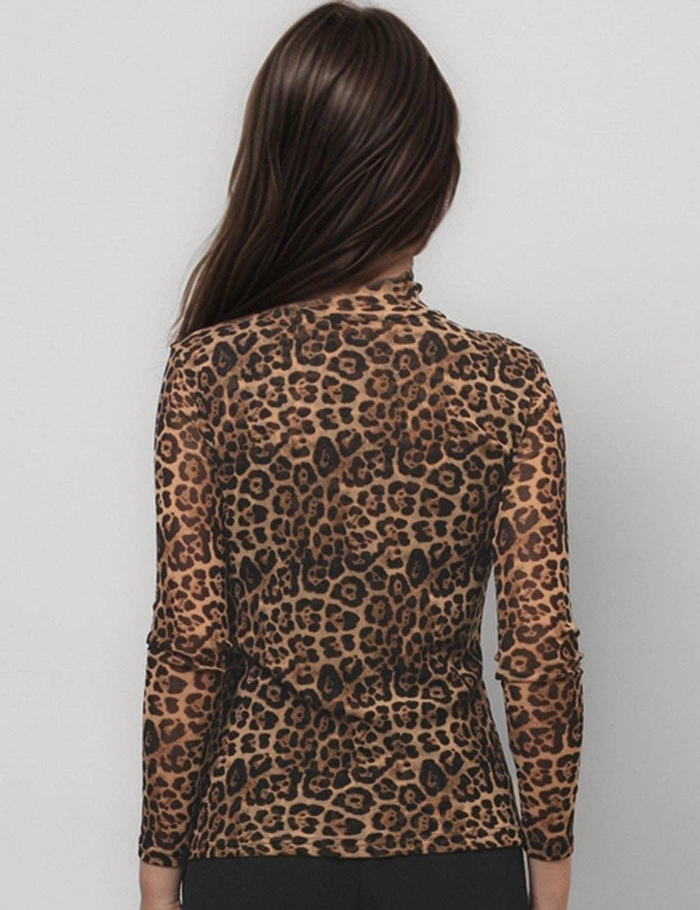 Dipped Shop - Wholesale Blouse - Women's - Leopard Print HIgh Collar Slim Fit Sexy Mesh Top DPT47963