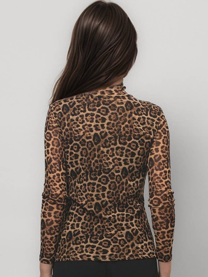 Dipped Shop - Wholesale Blouse - Women's - Leopard Print HIgh Collar Slim Fit Sexy Mesh Top DPT47963