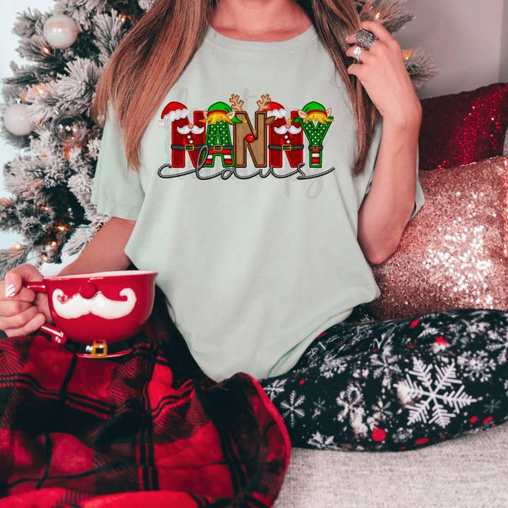 Nanny Claus Faux Embroidery DTF Heat Transfer for wholesale by Trendy Transfers