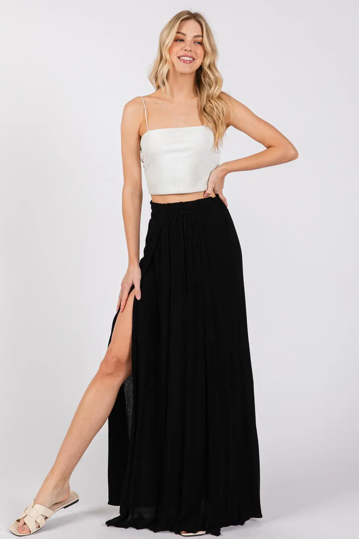 Final Touch - Wholesale Skirt - Women's - Solid Thigh Split Maxi Skirt - S80050A0