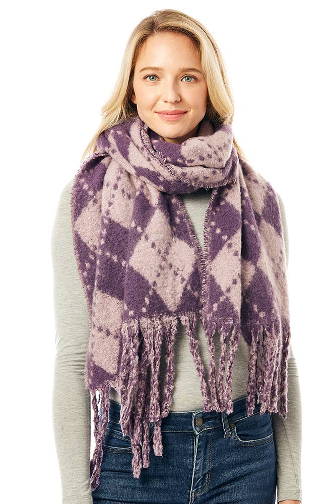 Hana - Vendita all'ingrosso Sciarpa - Donna - Sciarpa invernale con frange oblunghe con stampa Argyle3
