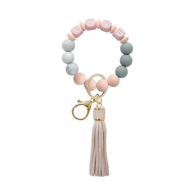 Sparkle Being - Wholesale Keychain Bracelet - LOVE Silicone Bracelet Beaded Bangle Wristlet Keychain