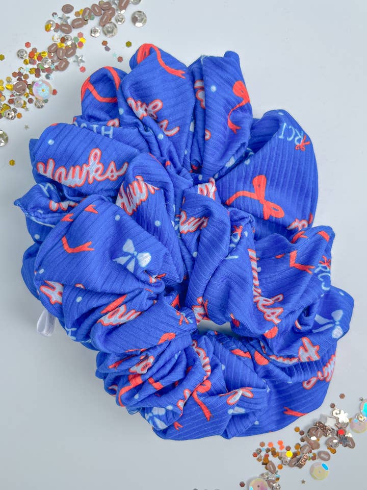 KU Rockchalk Jayhawk Blue Oversized Scrunchy for wholesale by Evie Pearl Handmade LLC