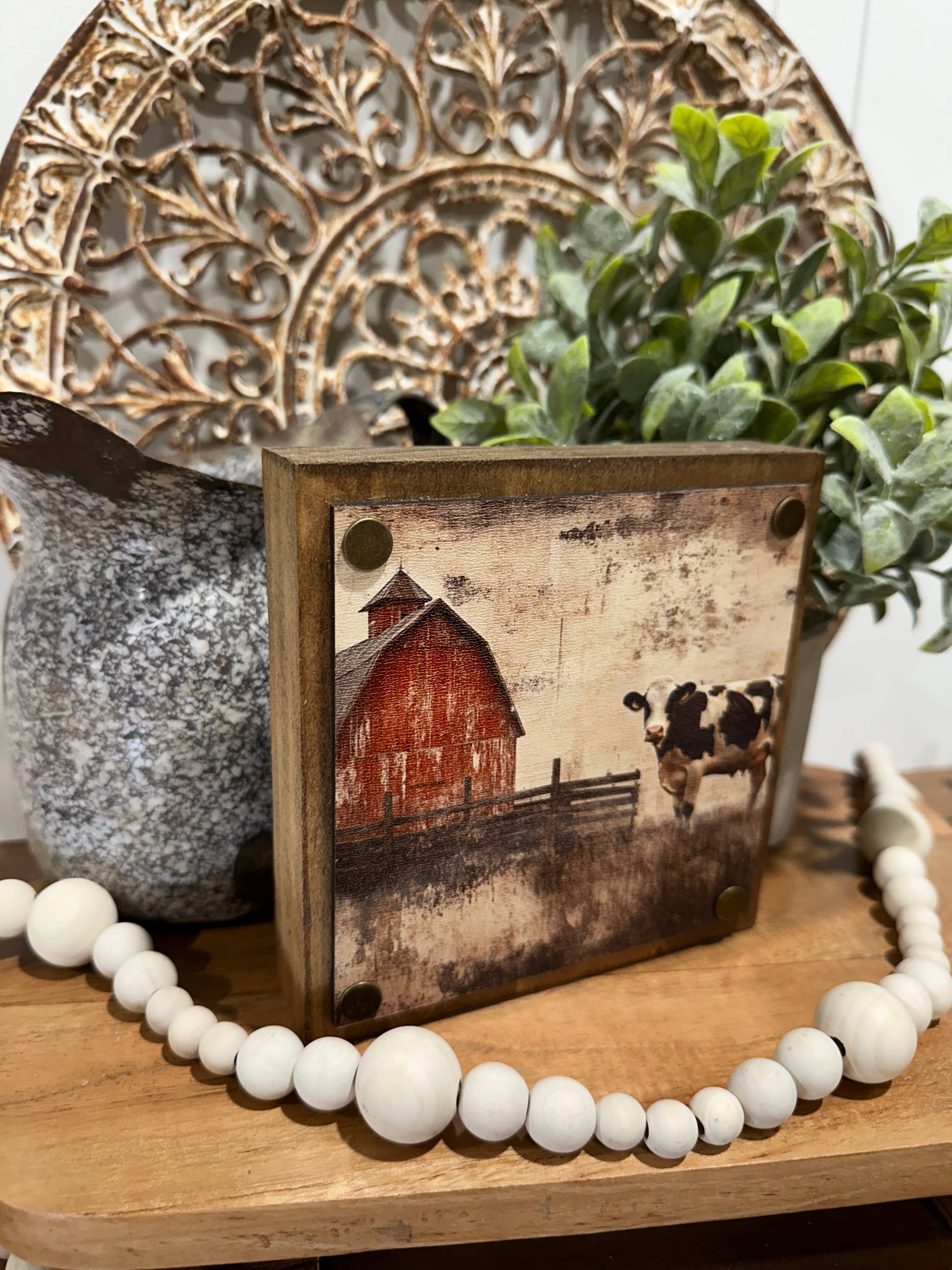 The Broken Board - Wholesale Decorative Tabletop Object - Farm scene tiered tray decor, shelf sitter1