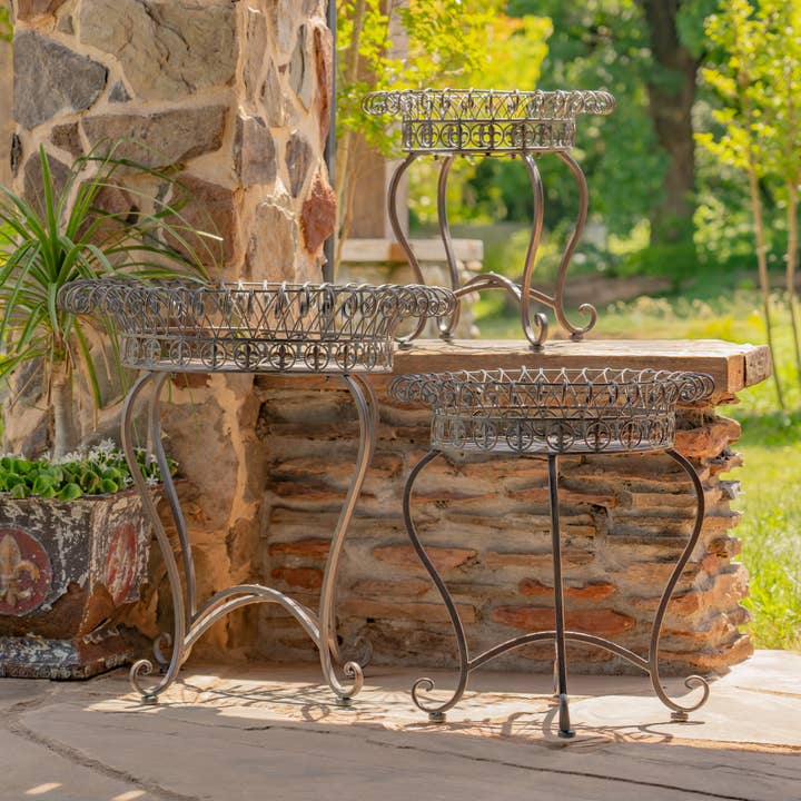 Zaer Ltd. International - Wholesale Plant Pot Stand - "London 1820" Wire Basket Plant Stands in 3 Sizes 3 Pc/Set4