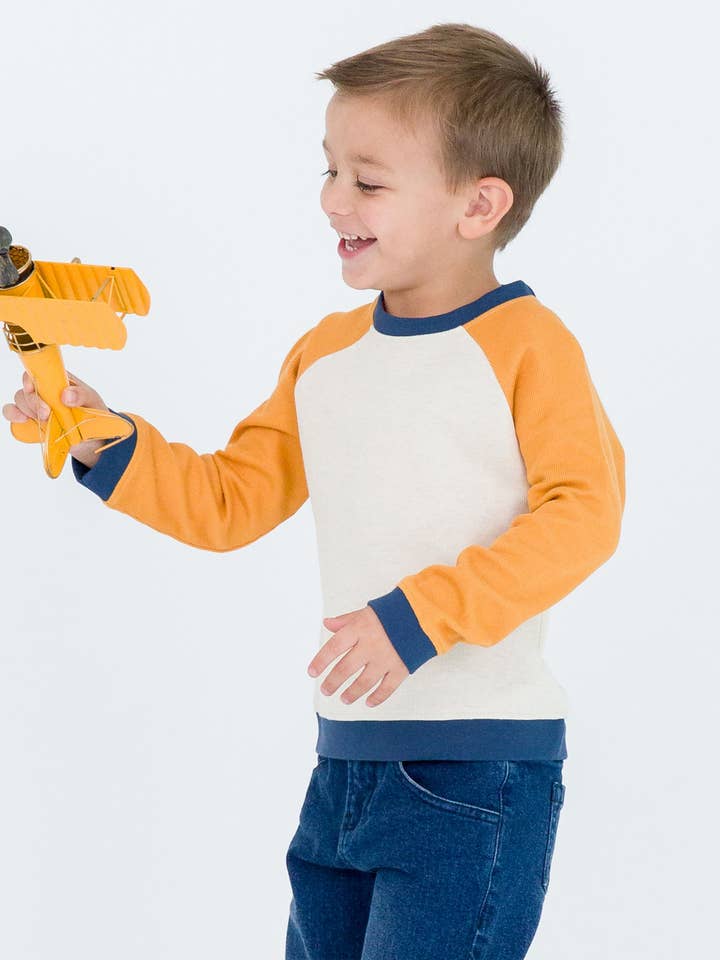 Giallo Felpa raglan in maglia a blocchi di colore Heather Oatmeal da ragazzo in vendita all'ingrosso su Faire