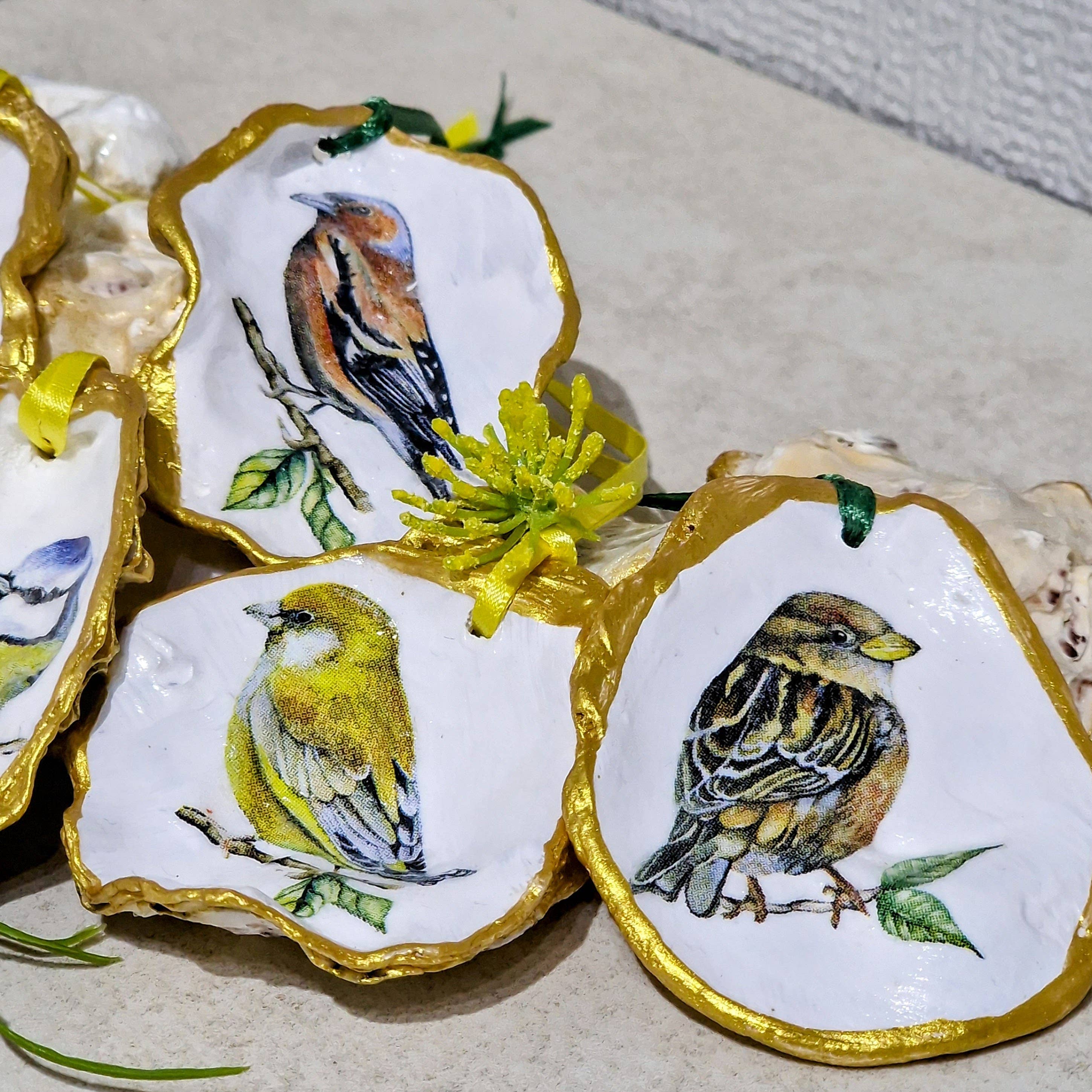 Bee my Oyster – wholesale Ornament set – NEW Garden Birds Hanging Ornament Oyster Shells x 6 Pieces3