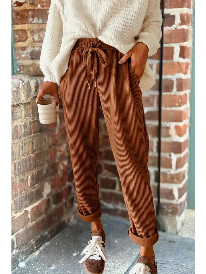 66DISCO - Wholesale Pants - Women's - 66 Drawstring Elastic Waist Casual Corduroy Pants (S-XL)