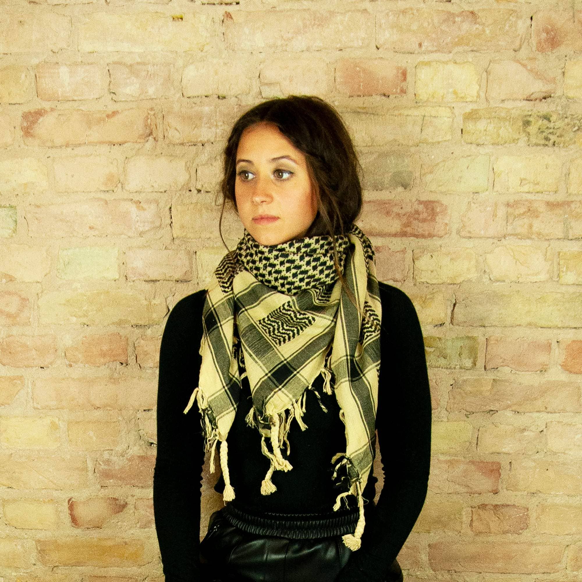 Tribal Trade GmbH – wholesale Halsduk - Unisex – Palituch - Beige - Svart - Kufiya PLO handduk6