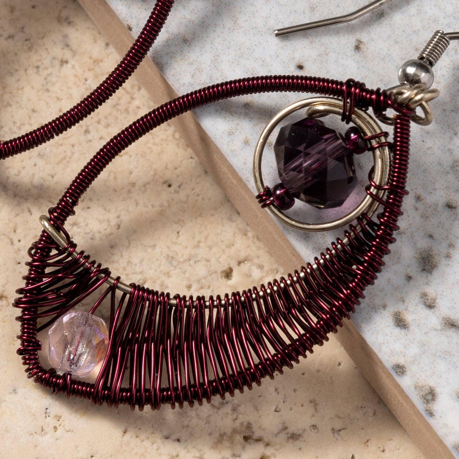 Ten Thousand Villages - Wholesale Dangle Earrings - Ojo Purple Wire Wrapped Earrings1