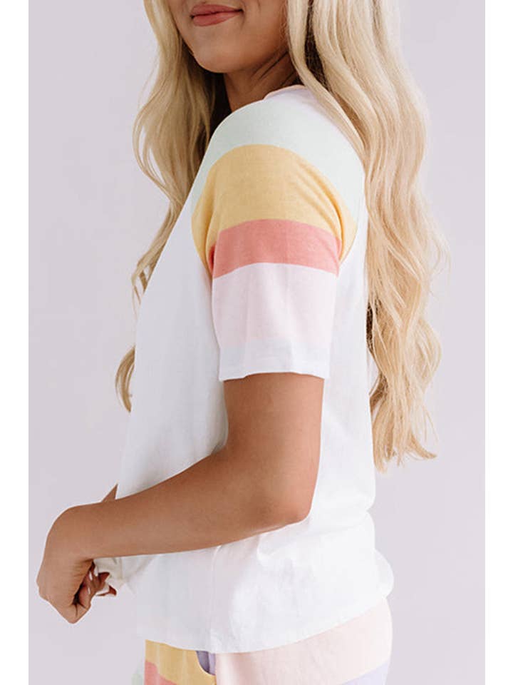 White Stripe T-Shirt and Shorts Set for wholesale on Faire