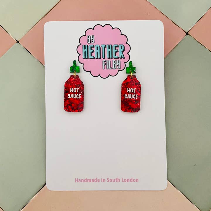 Hot Sauce Glitter Resin Earrings for wholesale by By Heather Filby
