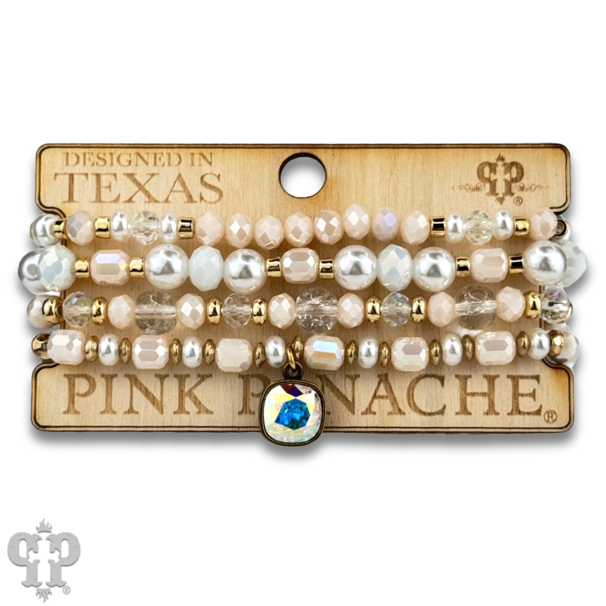 Pink Panache Brands - Wholesale Jewelry Set - Pearl, glass and gold bead bracelet with Austrian crystal3