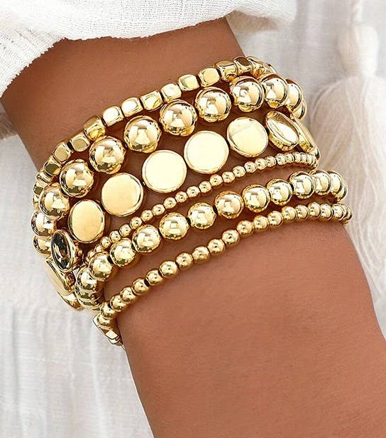 JOSSLYN by wall to wall - Wholesale Beaded Bracelet - MULTI BALL CHAIN BEAD MIX STRETCHABLE BRACELET | 40B51290